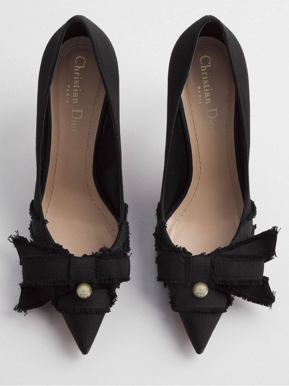 Dior Adiorable Pumps Black Grosgrain Bow Pearl Heels Size 39 US 9